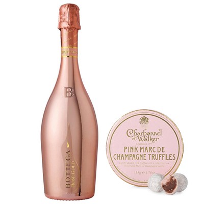 Send Bottega Rose Gold Prosecco and Charbonnel Pink Marc de Champagne Truffles
